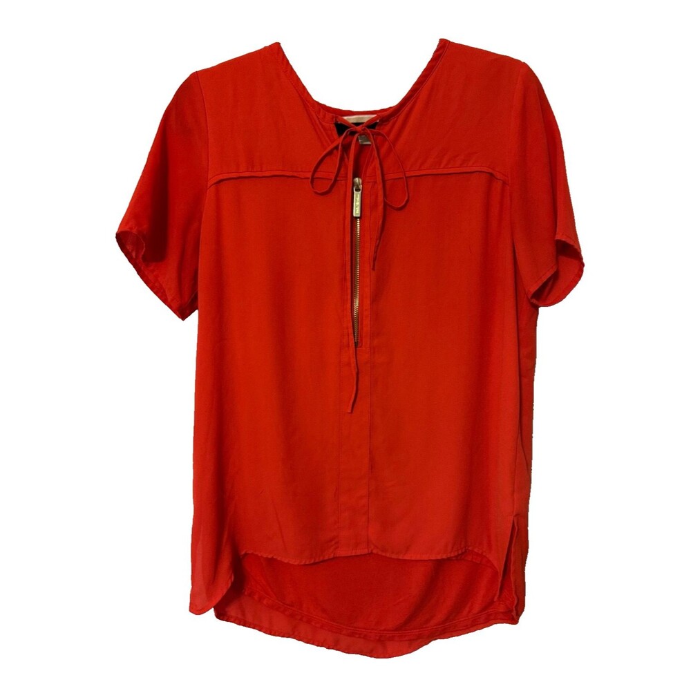 Michael Kors Top Sz 4 Coral Orange Silky Zipper Neckline Lined Shirt Blouse